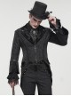 Gothic Style Exquisite Printed Velvet Collar Embroidered Appliqué With Flared Sleeves Black Drawstring Coat