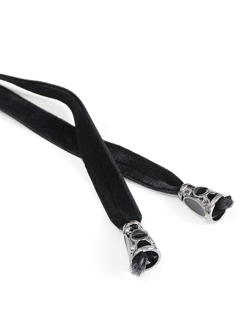 Gothic Style Exquisite Printed Velvet Collar Embroidered Appliqué With Flared Sleeves Black Drawstring Coat