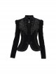 Gothic Style Soft Velvet Fabric Exquisite Applique On The Front Center Stand Collar With Metal Zipper Pendant Black Warm Long Sleeve Jacket