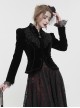 Gothic Style Soft Velvet Fabric Exquisite Applique On The Front Center Stand Collar With Metal Zipper Pendant Black Warm Long Sleeve Jacket