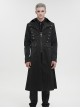 Gothic Style Handsome Double Breasted Front Center Metal Cross Zipper Pendant Black Long Lapel Coat