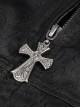 Gothic Style Handsome Double Breasted Front Center Metal Cross Zipper Pendant Black Long Lapel Coat