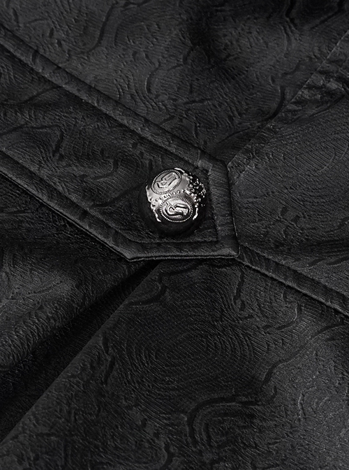 Gothic Style Handsome Double Breasted Front Center Metal Cross Zipper Pendant Black Long Lapel Coat