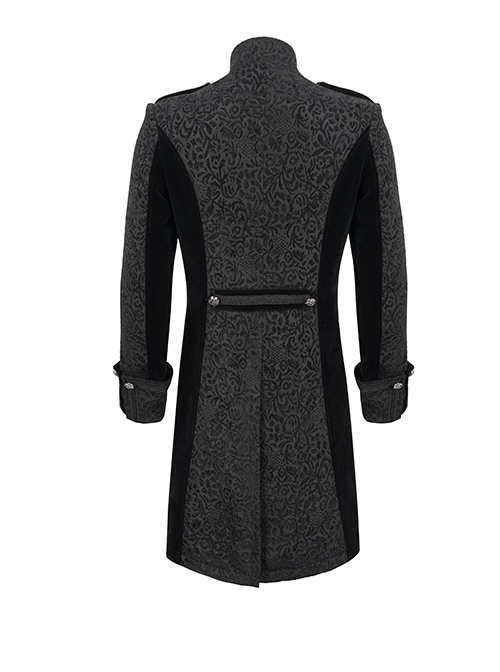 Gothic Style Exquisite Printed Silk Front Center Metal Button With Cross Pendant Zipper Black Slit Stand Collar Vintage Jacket