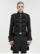 Gothic Style Exquisite Printed Silk Front Center Metal Button With Cross Pendant Zipper Black Slit Stand Collar Vintage Jacket