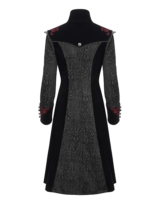 Gothic Style Gorgeous Weft Velvet Shoulders Exquisite Embroidery Pattern Decoration Metal Cross Zipper Pendant Black Long Sleeved Jacket