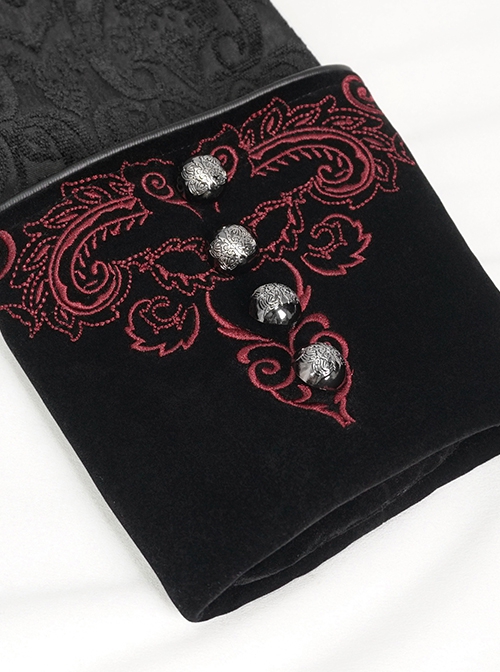 Gothic Style Gorgeous Weft Velvet Shoulders Exquisite Embroidery Pattern Decoration Metal Cross Zipper Pendant Black Long Sleeved Jacket