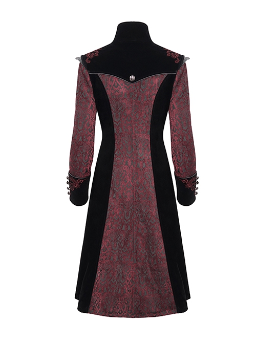 Gothic Style Gorgeous Weft Velvet Shoulders Exquisite Embroidery Pattern Decoration Metal Cross Zipper Pendant Red Long Sleeved Jacket