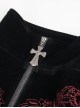 Gothic Style Gorgeous Weft Velvet Shoulders Exquisite Embroidery Pattern Decoration Metal Cross Zipper Pendant Red Long Sleeved Jacket