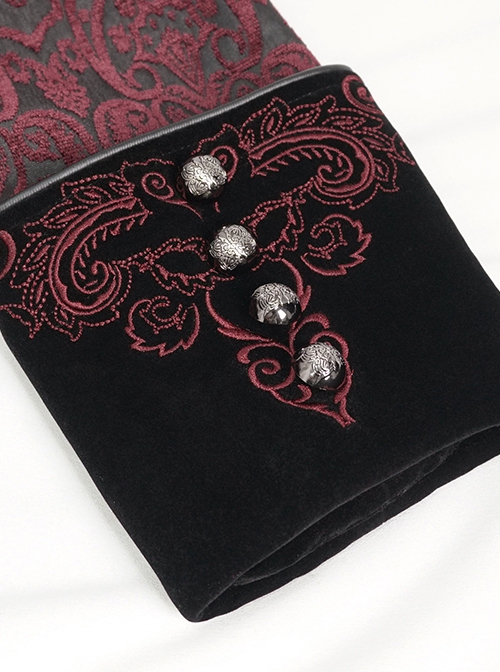 Gothic Style Gorgeous Weft Velvet Shoulders Exquisite Embroidery Pattern Decoration Metal Cross Zipper Pendant Red Long Sleeved Jacket