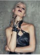 Punk Style Exaggerated Skull Rivets With Metal Chain Decorated Black Leather Gloves