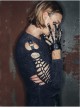 Punk Style Exaggerated Skull Rivets With Metal Chain Decoration Black Men's Leather Gloves