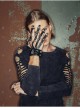 Punk Style Exaggerated Skull Rivets With Metal Chain Decoration Black Men's Leather Gloves