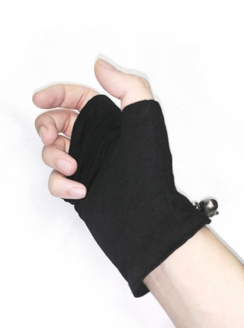 Punk Style Personalized Knitted Patchwork Leather Asymmetrical Back Of The Hand With Only This Rivet Decoration Black Fingerless Gloves
