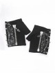 Punk Style Personalized Knitted Patchwork Leather Asymmetrical Back Of The Hand With Only This Rivet Decoration Black Fingerless Gloves