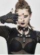 Punk Style Breathable Mesh Stitching Leather Metal Eyelets Black Washed Half Finger Gloves