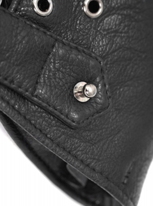 Punk Style Breathable Mesh Stitching Leather Metal Eyelets Black Washed Half Finger Gloves