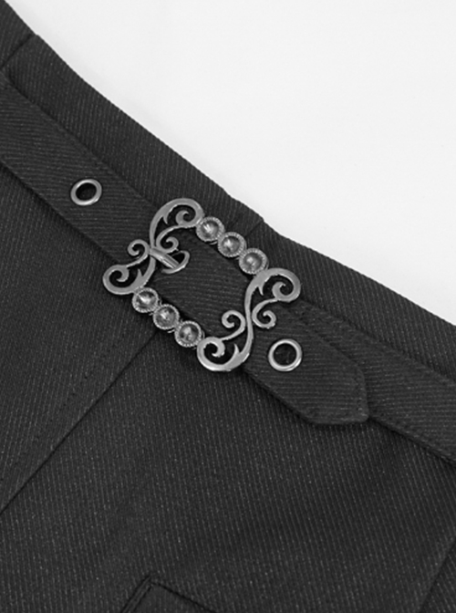 Gothic Style Simple Twill Suit Fabric Side Lace Webbing Front Center Zipper Decoration Black Daily Slim Pants