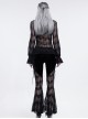 Gothic Style Sexy Slightly Transparent Lace Lace Up Splicing Striped Fabric Black Flared Pants