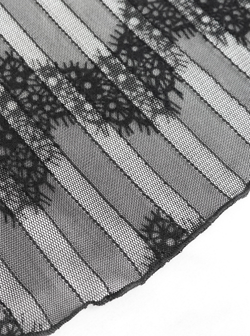 Gothic Style Sexy Slightly Transparent Lace Lace Up Splicing Striped Fabric Black Flared Pants