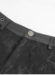 Punk Style Twill Print Waist Fart Weave Side Hollow Tie Black Shorts
