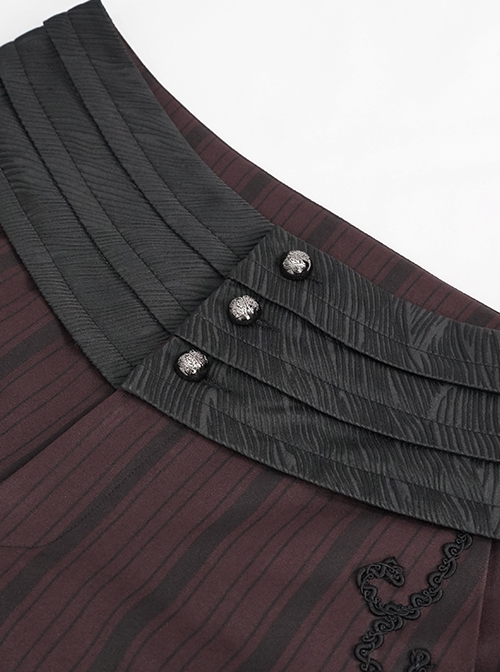 Gothic Retro Vertical Stripes Stitching Three Dimensional Jacquard Mid High Waist Wine Red Men's Trousers