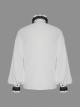 Gothic Chiffon Vertical Stripes Pattern Side Embroidered Petals White Lace High Collar Long Sleeve Shirt