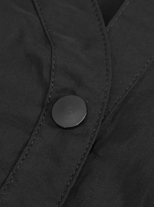 Punk Style Personality Thin Textured Fabric With Leather Hem And Asymmetrical Neckline Black Puff Sleeve Shirt