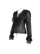 Gothic Style Light And Transparent Grid Fabric Front Lace Layered With Tied Black Puff Sleeves Shirt