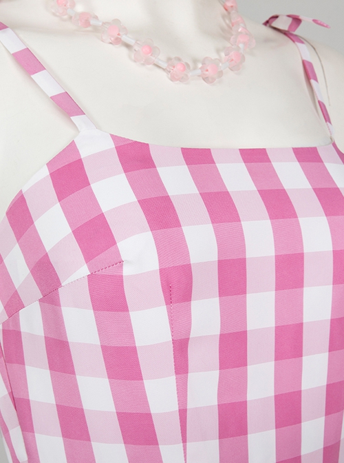 Movie Barbie Halloween Cosplay Pink Plaid Dress Costume Set Without