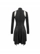 Punk Style Hollow Crack Knit Stitching Flocking Print Mesh Black High Collar Long Sleeve Dress