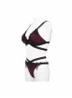 Gothic Style Stretch Burgundy Fabric Center Front Cross Strap Lace Embroidery Decoration Black And Red Swimsuit Set