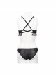 Gothic Style Dark Jacquard Chest Tassel Lace Decoration With Adjustable Shoulder Straps Black Sexy Swimsuit Set