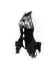 Punk Style Exquisite Velvet Fabric Splicing Lace Lace Front Center Hair Ball Decoration Black Hollow Bodysuit