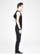 Punk Style Personality Elastic Hole Fabric Waist Side Eyelet Lace Up Decoration Black Daily Hooded Sleeveless T-Shirt