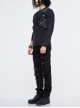 Punk Style Old Fashioned Asymmetric Leather Metal Rivet Shoulder Pads Black Fake Two Piece Long Sleeved T-Shirt