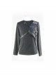 Punk Style Old Fashioned Asymmetric Leather Metal Rivet Shoulder Pads Black Fake Two Piece Long Sleeved T-Shirt