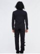 Punk Style Old Fashioned Asymmetric Leather Metal Rivet Shoulder Pads Black Fake Two Piece Long Sleeved T-Shirt