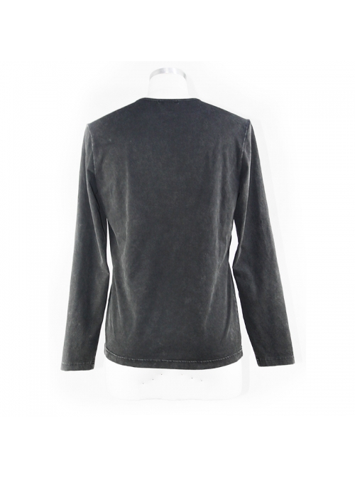 Punk Style Old Fashioned Asymmetric Leather Metal Rivet Shoulder Pads Black Fake Two Piece Long Sleeved T-Shirt