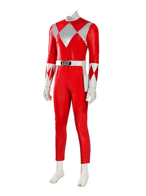 Mighty Morphin Power Rangers Halloween Cosplay Tyrannosaurus Red Ranger Costume Bodysuit Set Without Helmet Without Boots