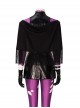 DC Comics Halloween Cosplay Punchline Alexis Kaye Black Leather Vest Suit Costume Purple Undershirt And Black Small Cloak