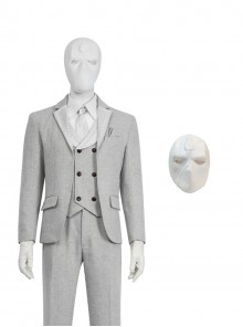 TV Drama Moon Knight Halloween Cosplay Marc Spector Mr. Knight Costume Gray Suit Accessories White Mask