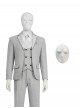 TV Drama Moon Knight Halloween Cosplay Marc Spector Mr. Knight Costume Gray Suit Accessories White Mask