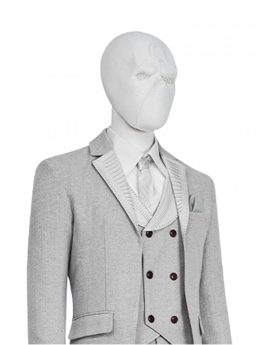 TV Drama Moon Knight Halloween Cosplay Marc Spector Mr. Knight Costume Gray Suit Accessories White Mask