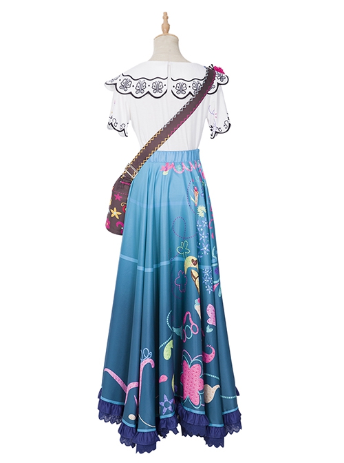 Encanto Halloween Cosplay Mirabel Cute Printing Blue Long Skirt Suit Costume Full Set