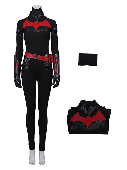 TV Drama Batwoman 2019 Halloween Cosplay Kate Kane Black Battle Suit Costume Black Bodysuit And Scarf