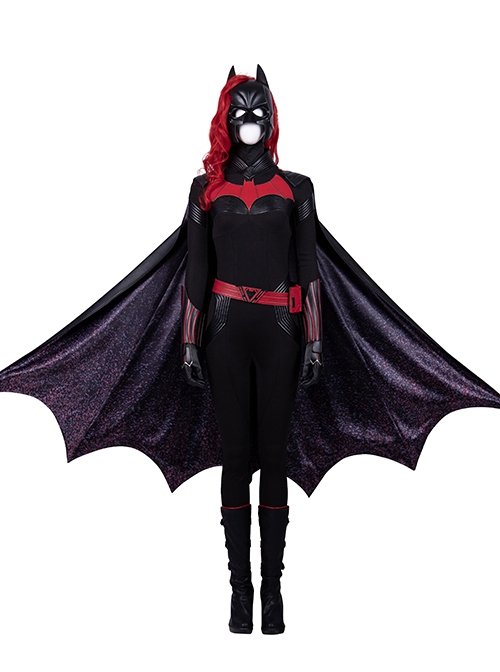 TV Drama Batwoman 2019 Halloween Cosplay Kate Kane Black Battle Suit Costume Black Cloak