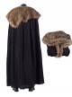 Game Of Thrones Season 8 Halloween Cosplay Jon Snow Brown Fur Collar Black Cloak Suit Costume Black Cloak