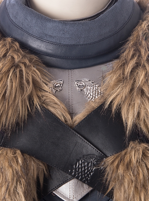 Game Of Thrones Season 8 Halloween Cosplay Jon Snow Brown Fur Collar Black Cloak Suit Costume Black Cloak