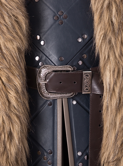 Game Of Thrones Season 8 Halloween Cosplay Jon Snow Brown Fur Collar Black Cloak Suit Costume Black Cloak